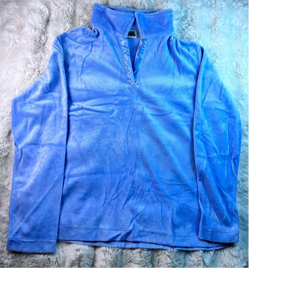 St. John's Bay Blue Velvet Velour Mock Neck Long Sleeve Size La Y2K Style   A13
